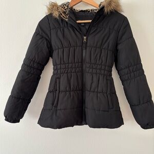 Black Puffer Jacket with Fur-Trimmed Hood